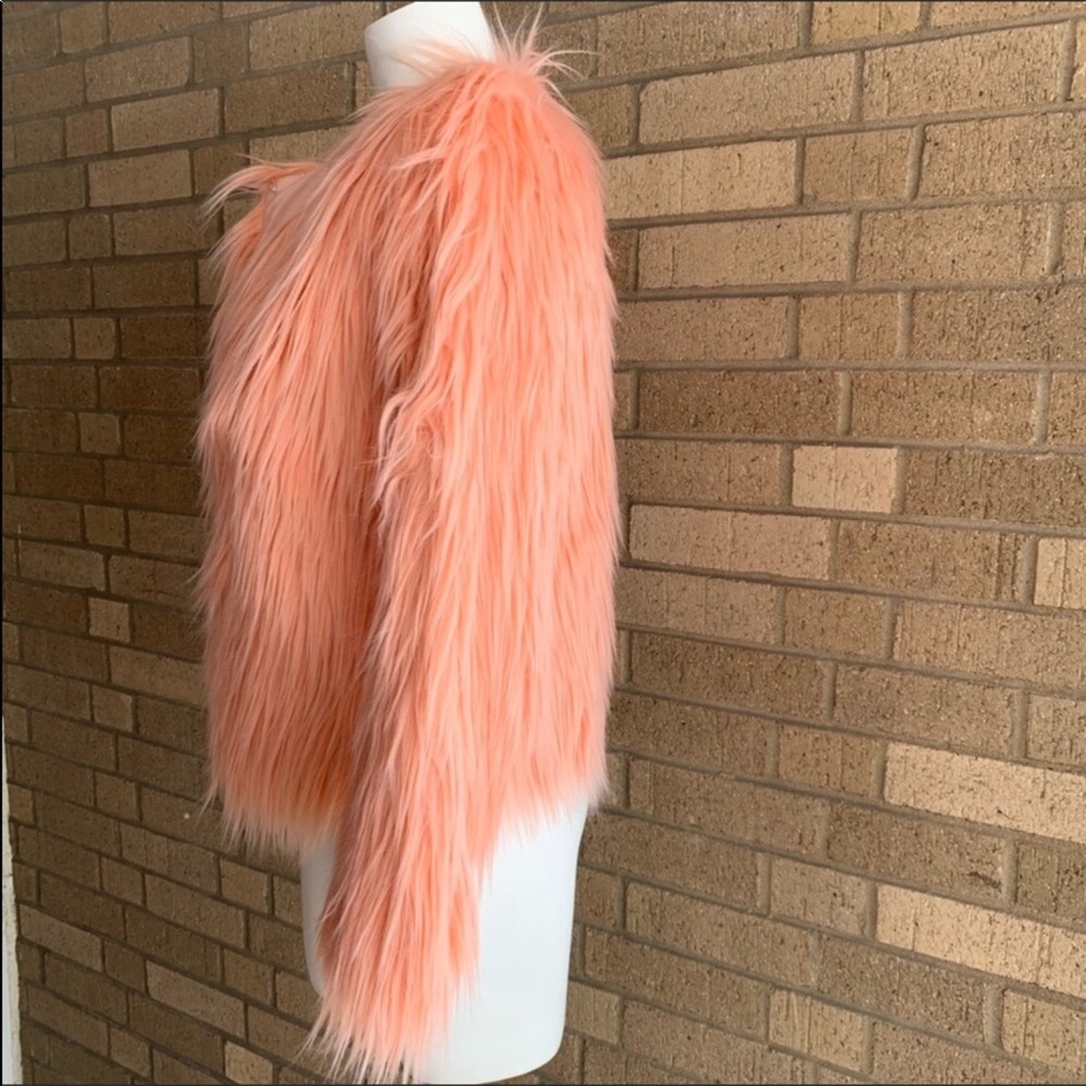 Faux Fur Peach Pink Jacket - Women's Plush Coat - Picture 3 of 5